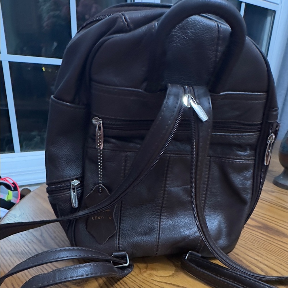 Vtg 90s Pebbled Leather Patchwork Backpack Bag Wo… - image 3